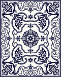 Classic Navy Floral Ornate Pattern Rug