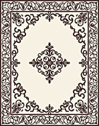 Ornate Scrollwork Cream Brown Rug