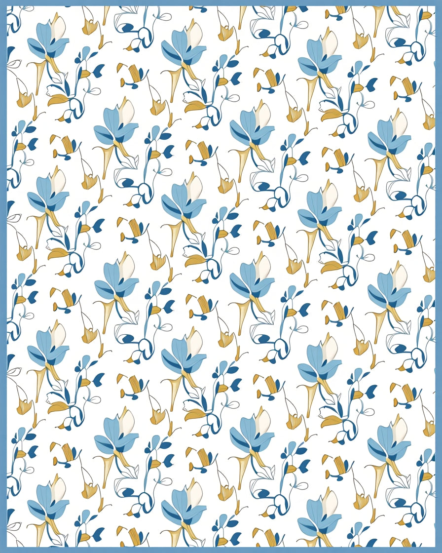 Blue Gold Floral Swirl Pattern Rug