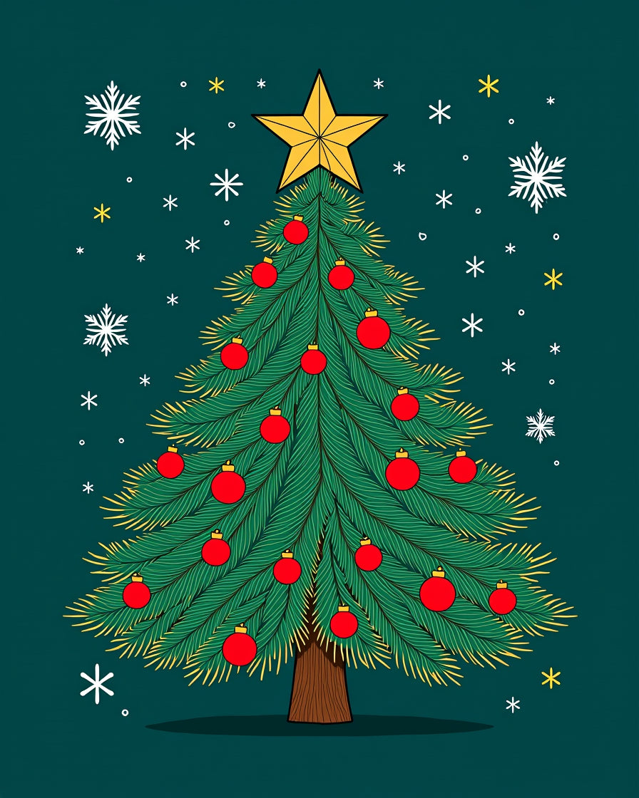 Festive Christmas Tree Star Ornaments Rug