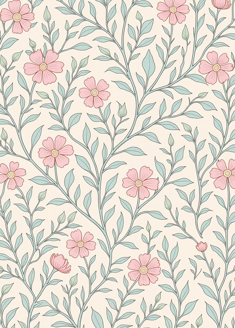 Pink Flower And Leaf Pattern Rug