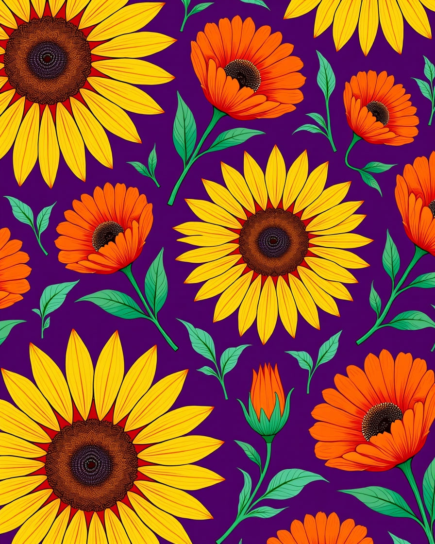 Vibrant Floral Pattern with Sunflowers Rug