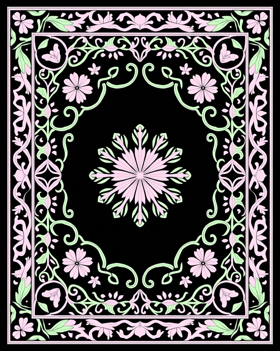 Floral Border With Central Medallion Design Rug