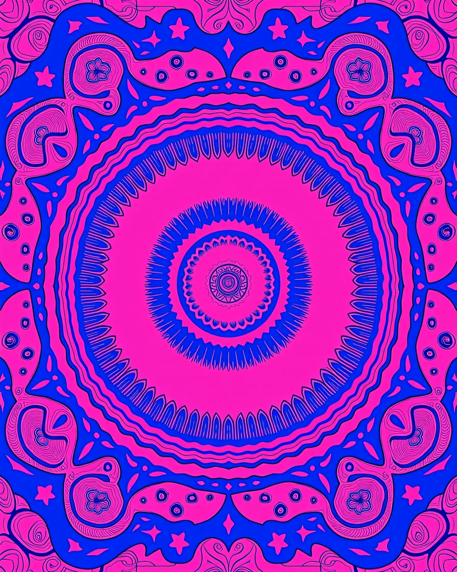 Vibrant Pink Electric Blue Medallion Rug