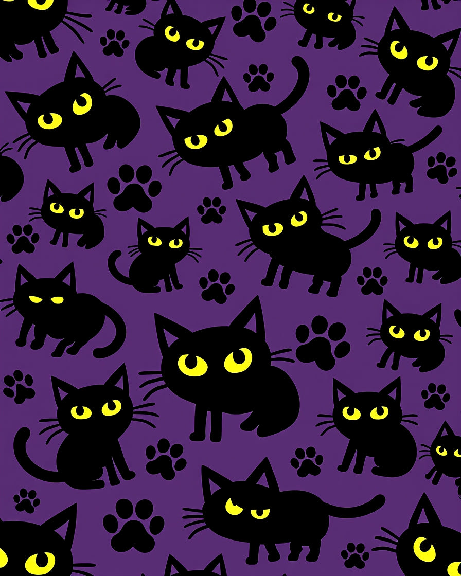 Cute Black Cats Paws Pattern Rug