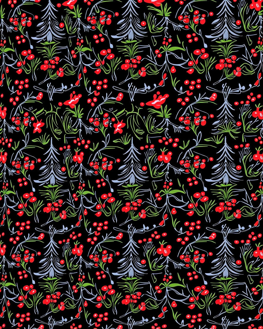 Red Berry Evergreen Folk Pattern Rug