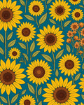 Bold Yellow Sunflowers On Teal Rug