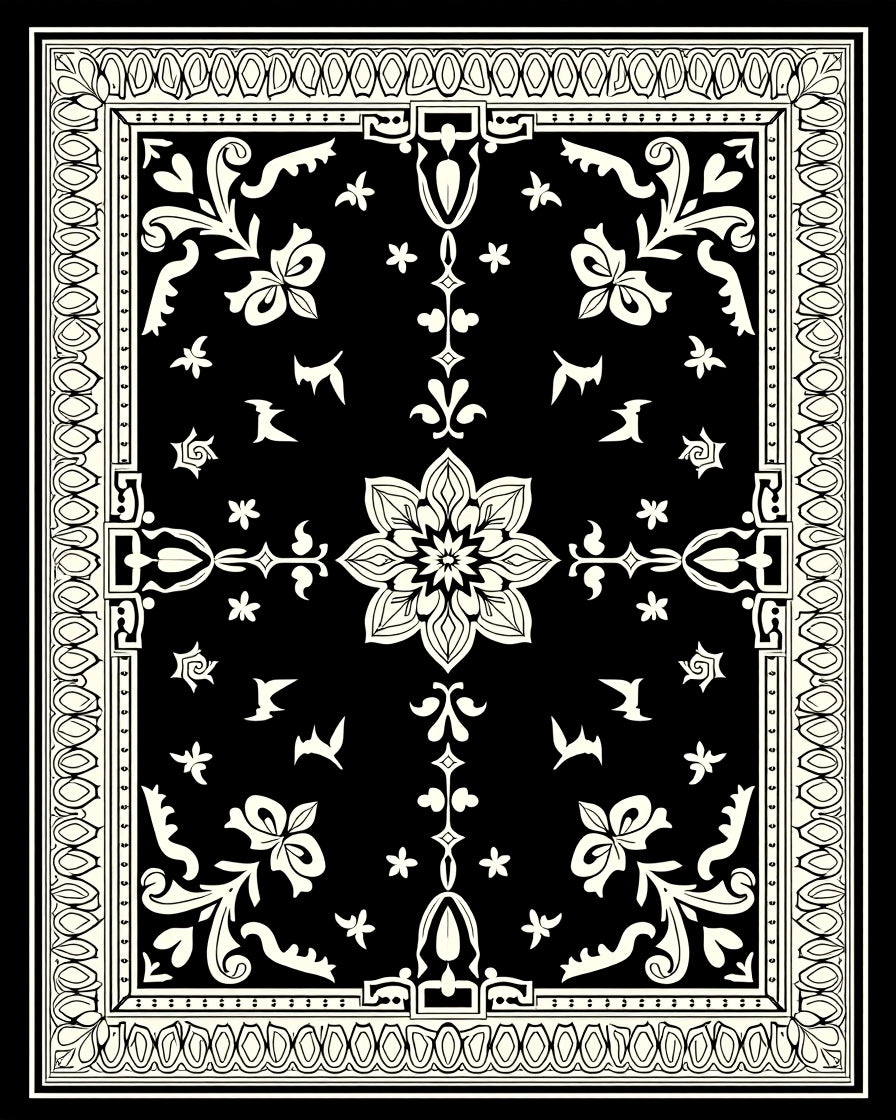 Black White Floral Mandala Pattern Rug