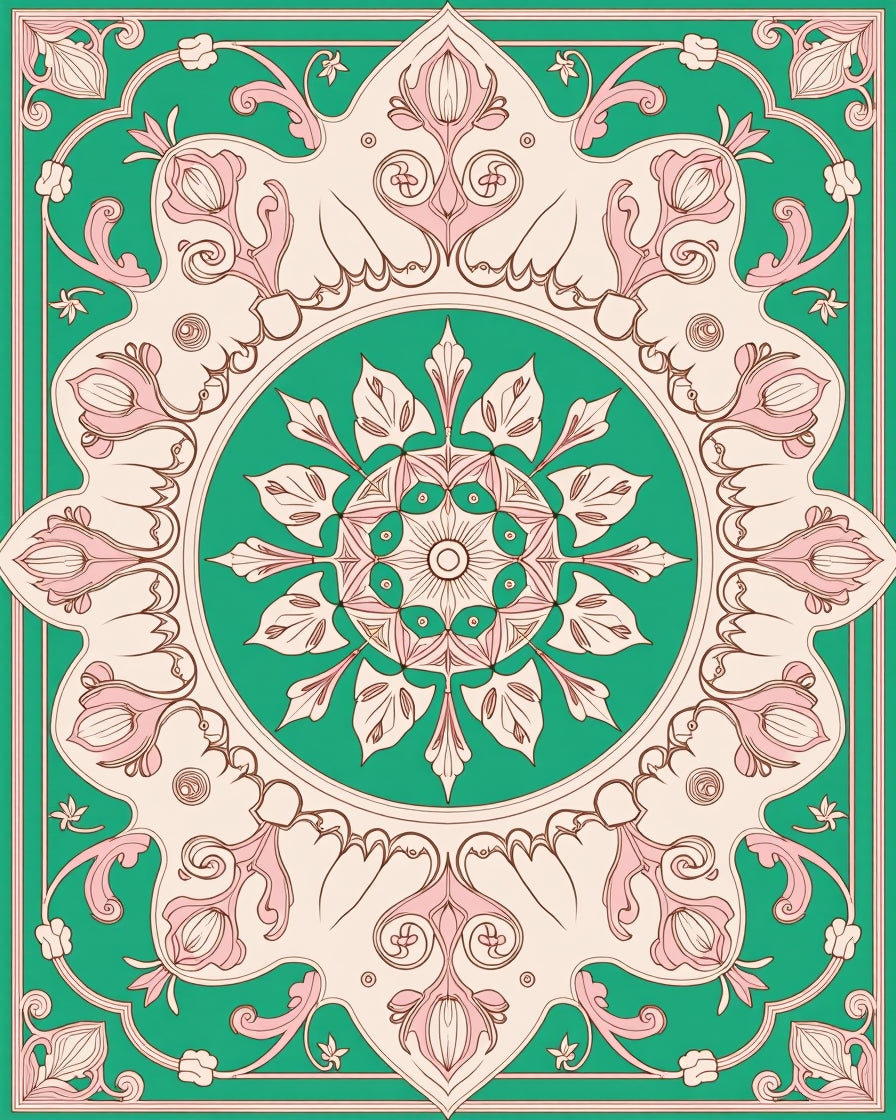 Elegant Green Floral Medallion Design Rug