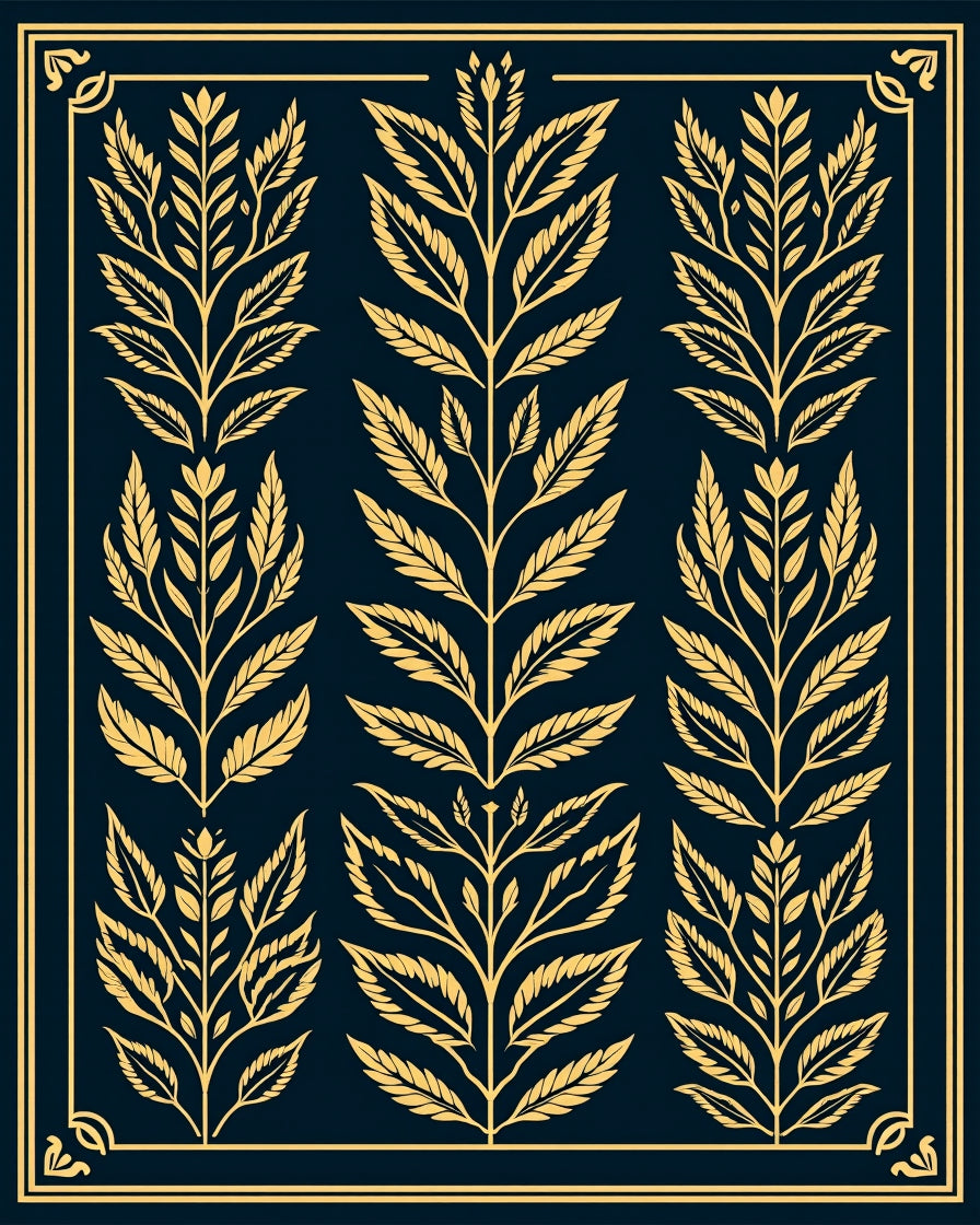 Golden Leaf Branch Pattern Design Rug