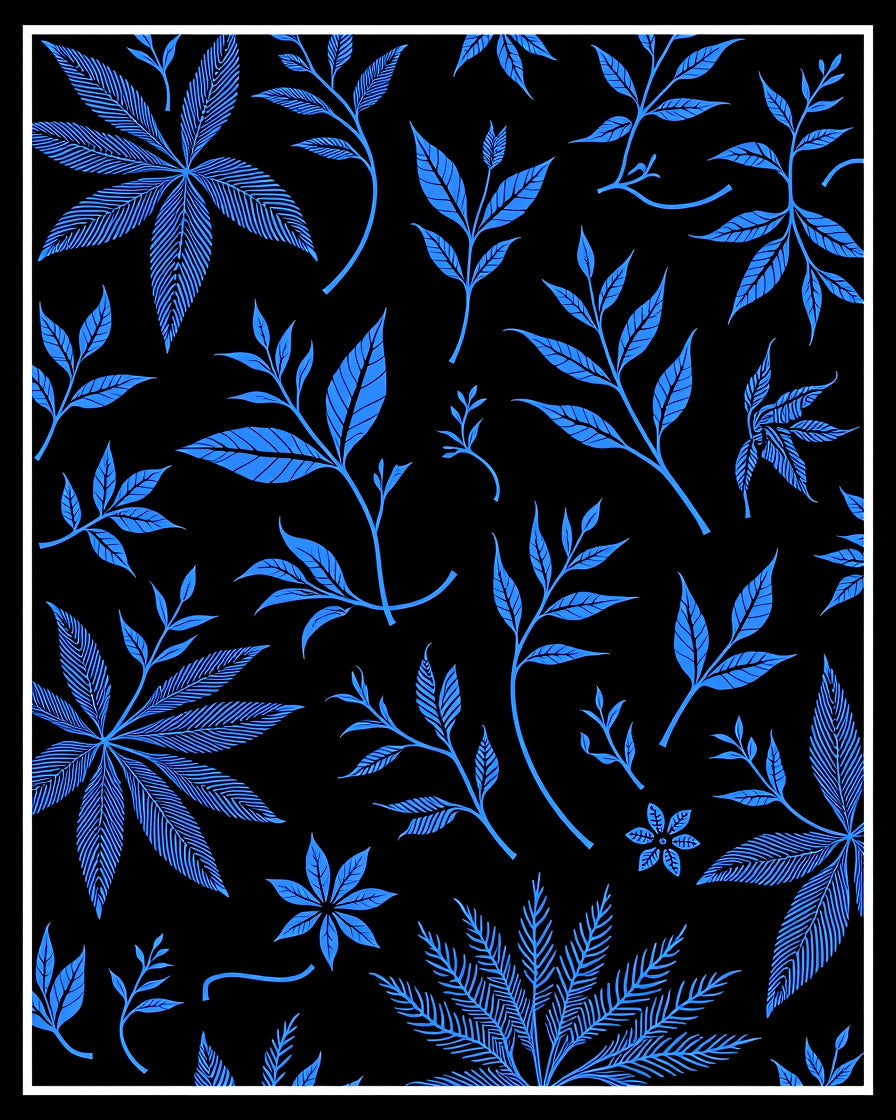 Electric Blue Botanical Branch Array Rug