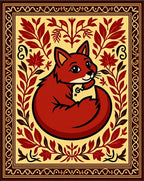 Red Fox Floral Border Design Rug