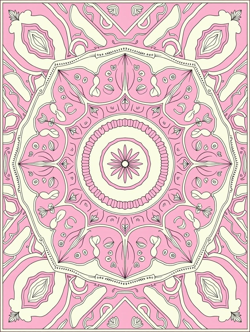 Pink Cream Mandala Pattern Design Rug