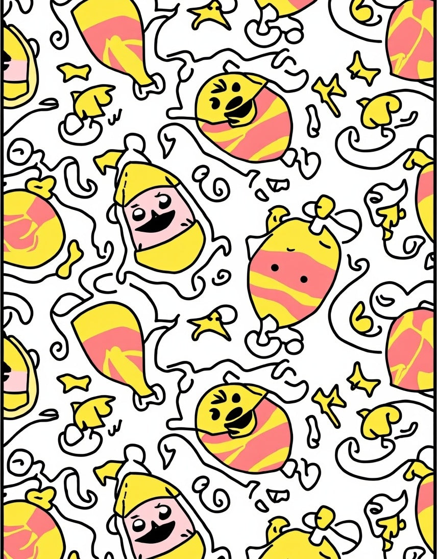 Whimsical Cartoon Characters Squiggles Design Rug