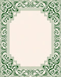Ornate Scrollwork Green Border Design Rug