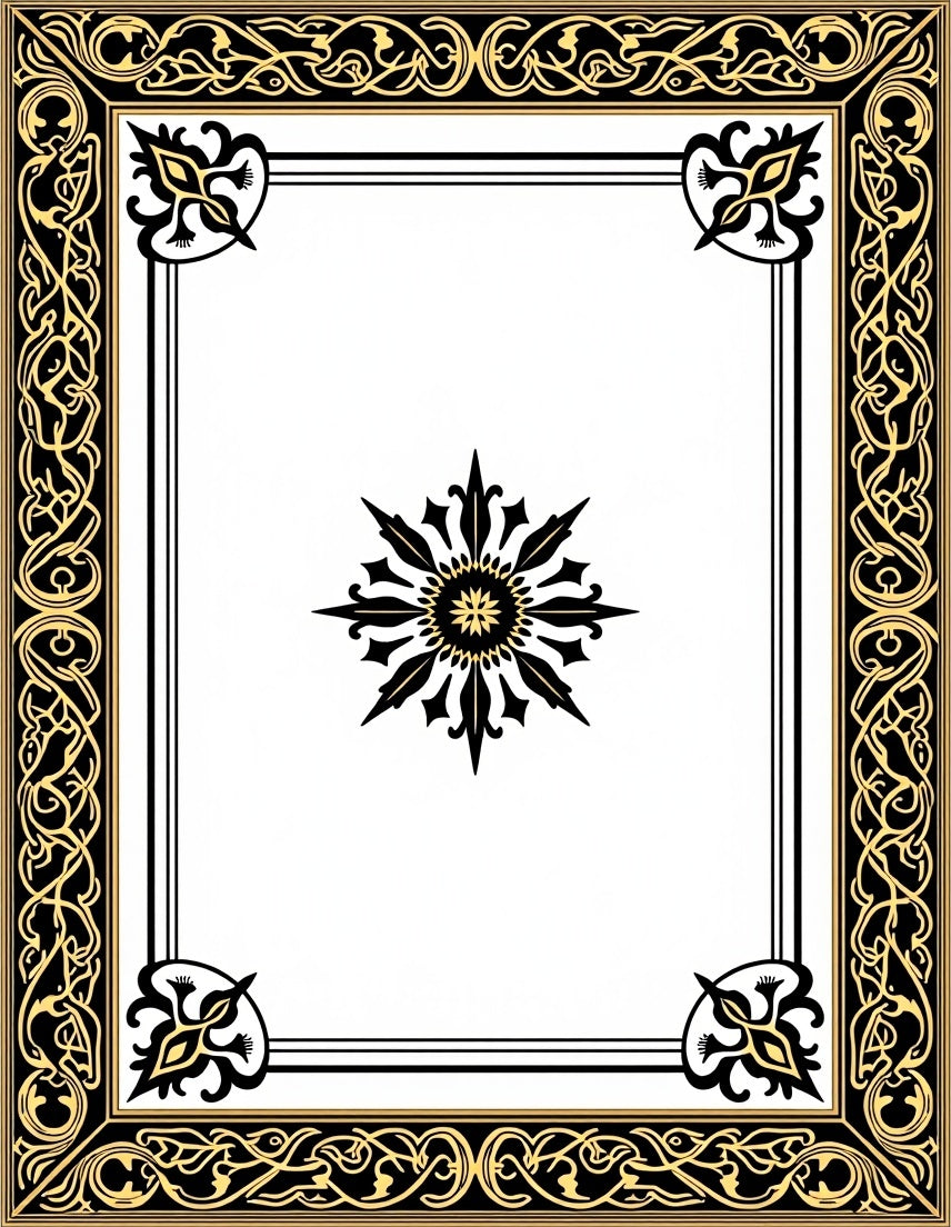 Vintage Black Gold Ornate Border Rug
