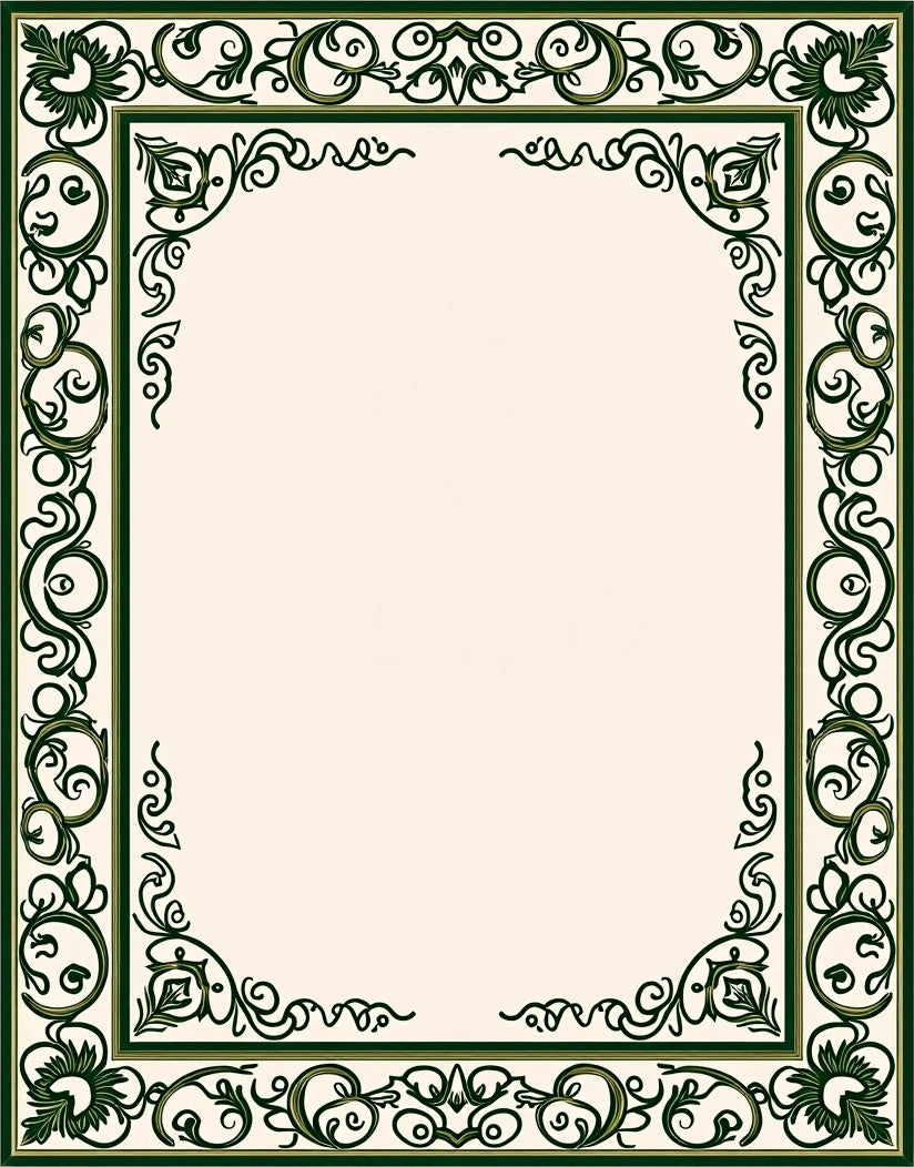 Elegant Emerald Floral Scroll Border Rug