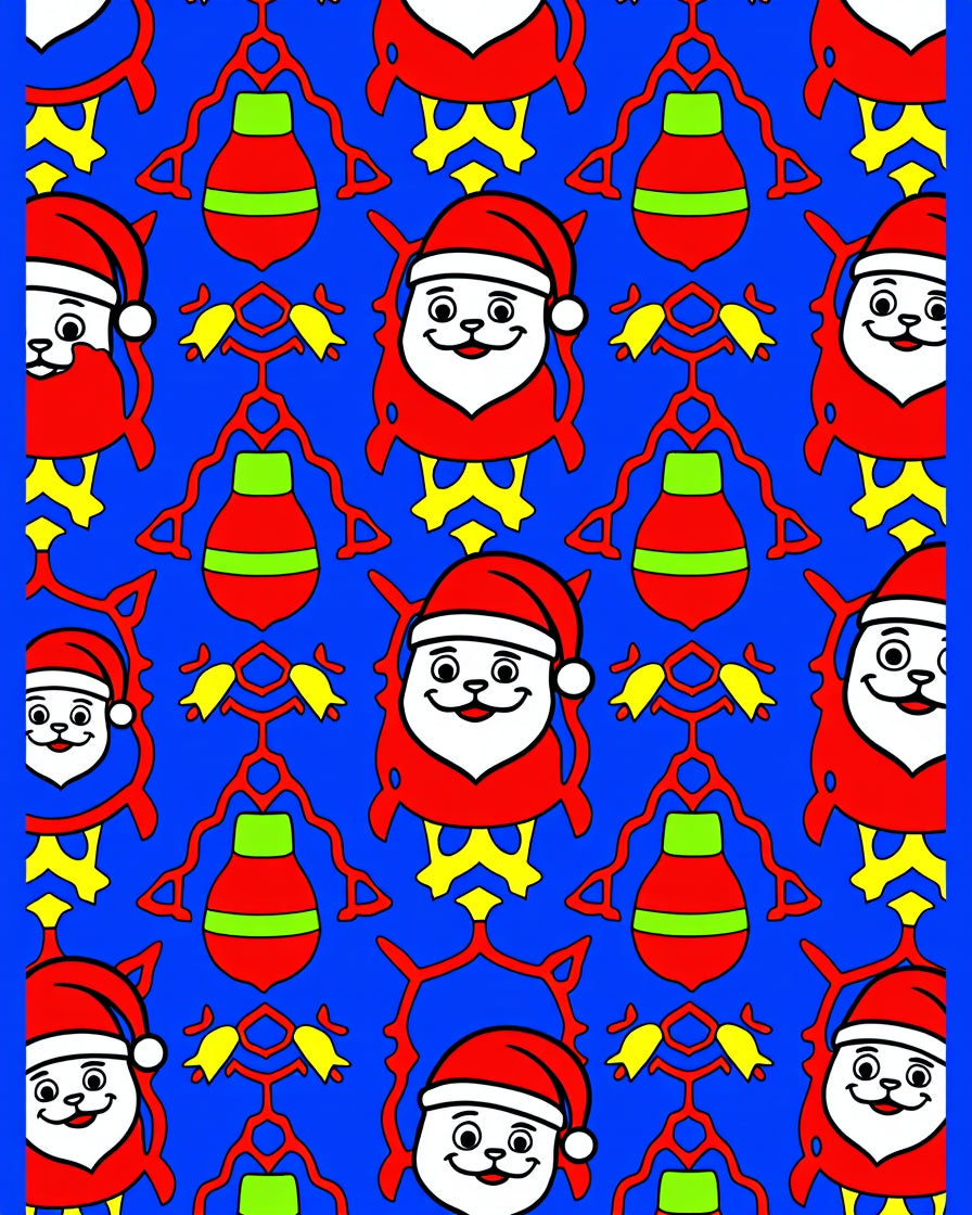 Christmas Santa Claus Blue Red Yellow Tiling Rug