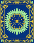 Intricate Blue Gold Floral Mandala Rug