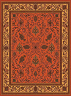 Intricate Floral Border With Deep Orange Tone Rug