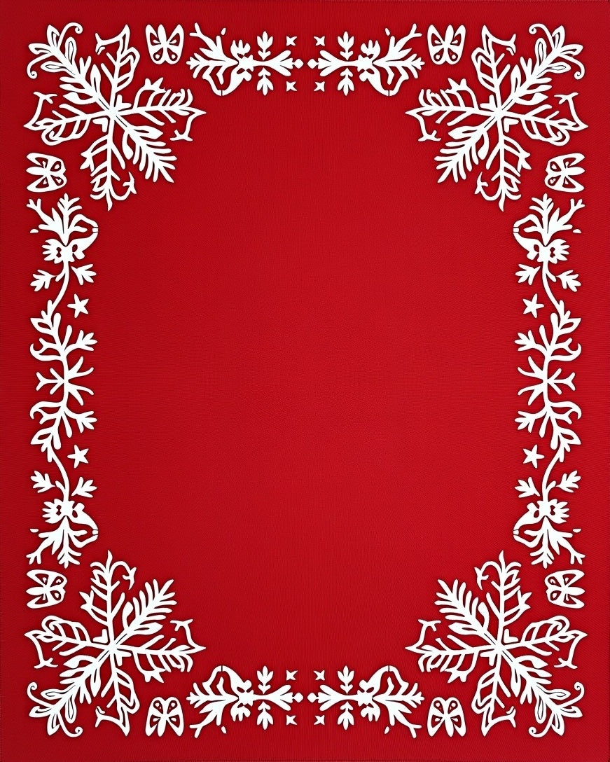White Snowflake Bordered Red Design Rug