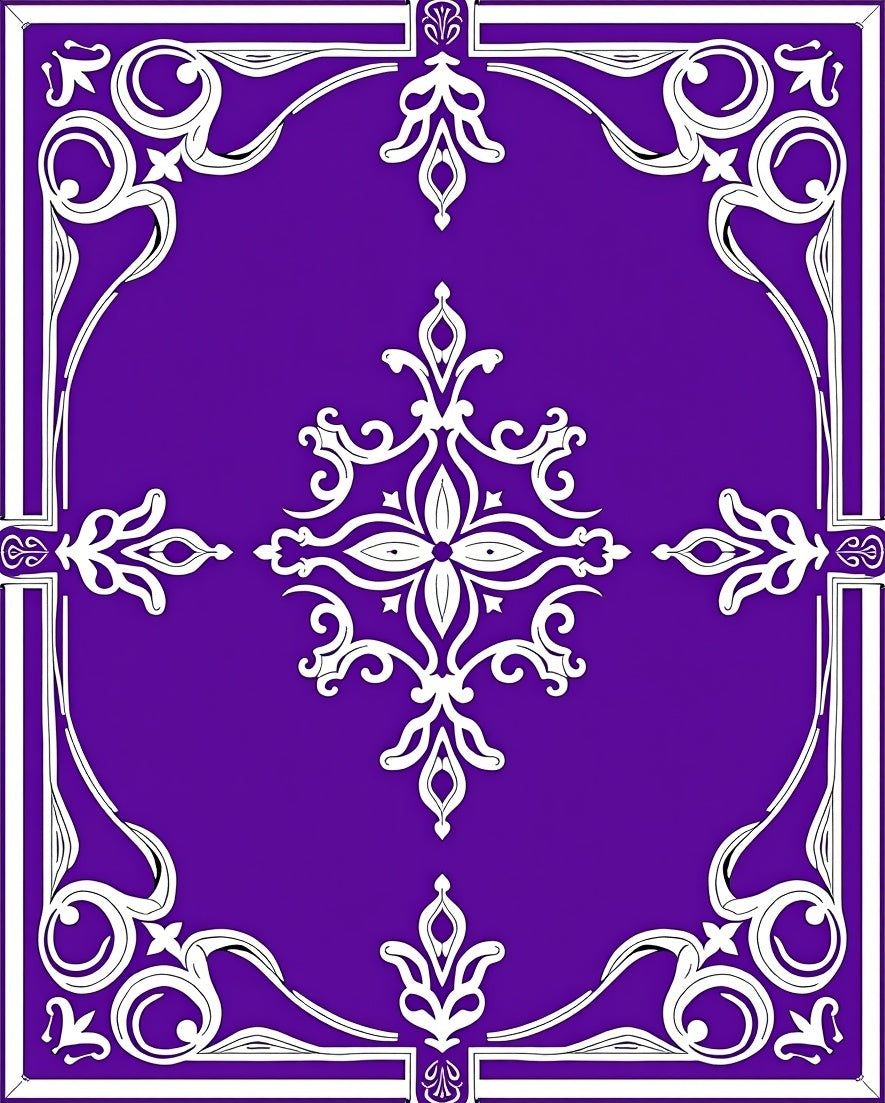 Elegant Purple White Floral Border Rug