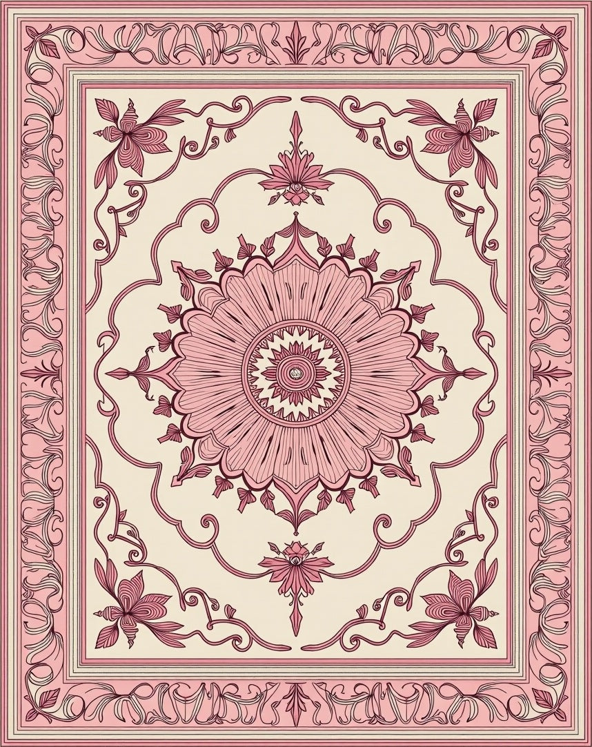 Pink Floral Medallion Decorative Rug