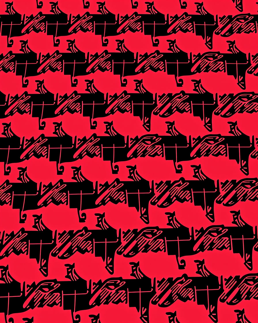 Bold Red Black Abstract Lines Design Rug