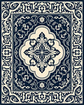 Classic Dark Blue Floral Medallion Rug