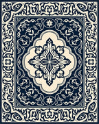 Classic Dark Blue Floral Medallion Rug