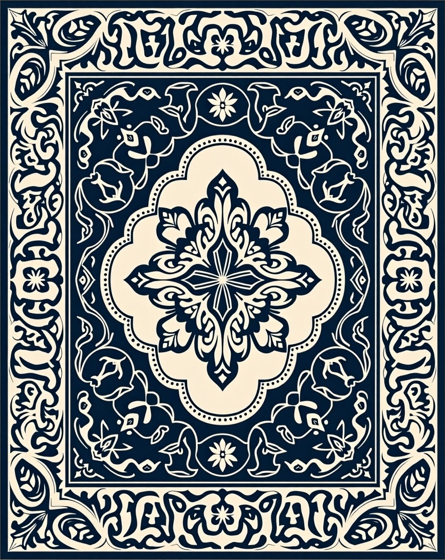 Classic Dark Blue Floral Medallion Rug