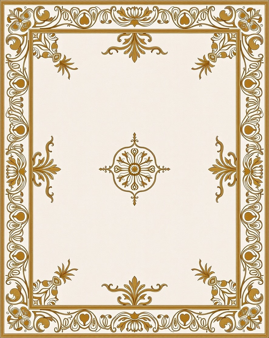 Classic Gold Floral Scroll Pattern Rug