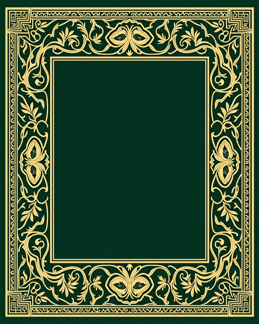 Elaborate Golden Floral Scroll Border Rug