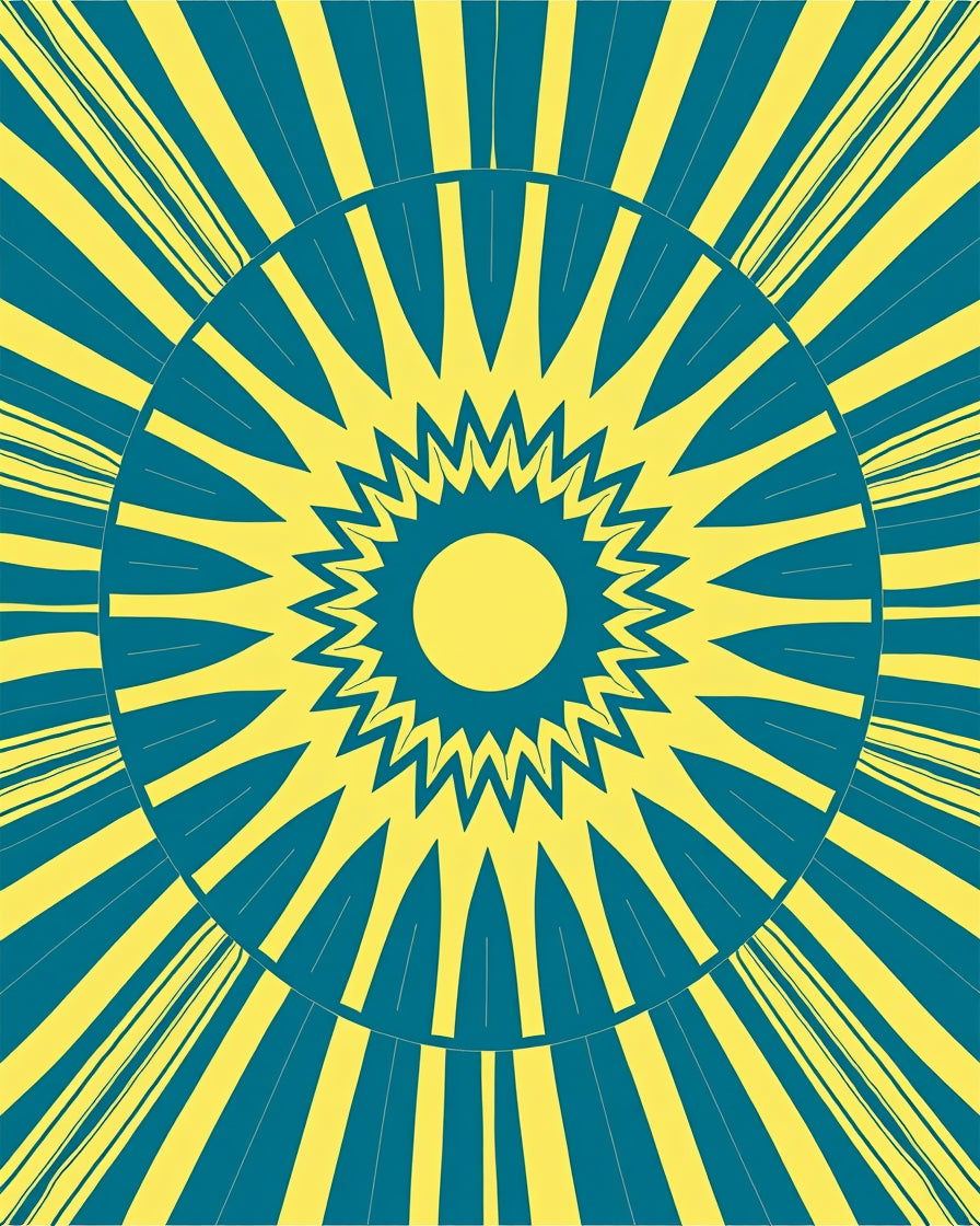 Radiant Sunburst Geometric Teal Yellow Rug