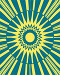 Radiant Sunburst Geometric Teal Yellow Rug