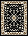Black Floral Scrollwork Leaf Pattern Rug