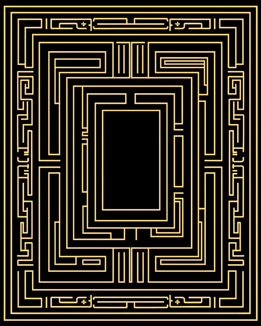Black Gold Geometric Maze Pattern Rug