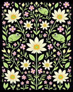 Whimsical Green Frog Floral Garden Rug