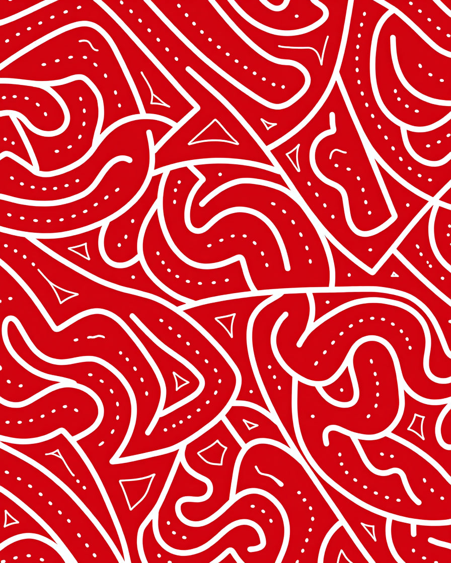 Red White Abstract Wavy Lines Rug