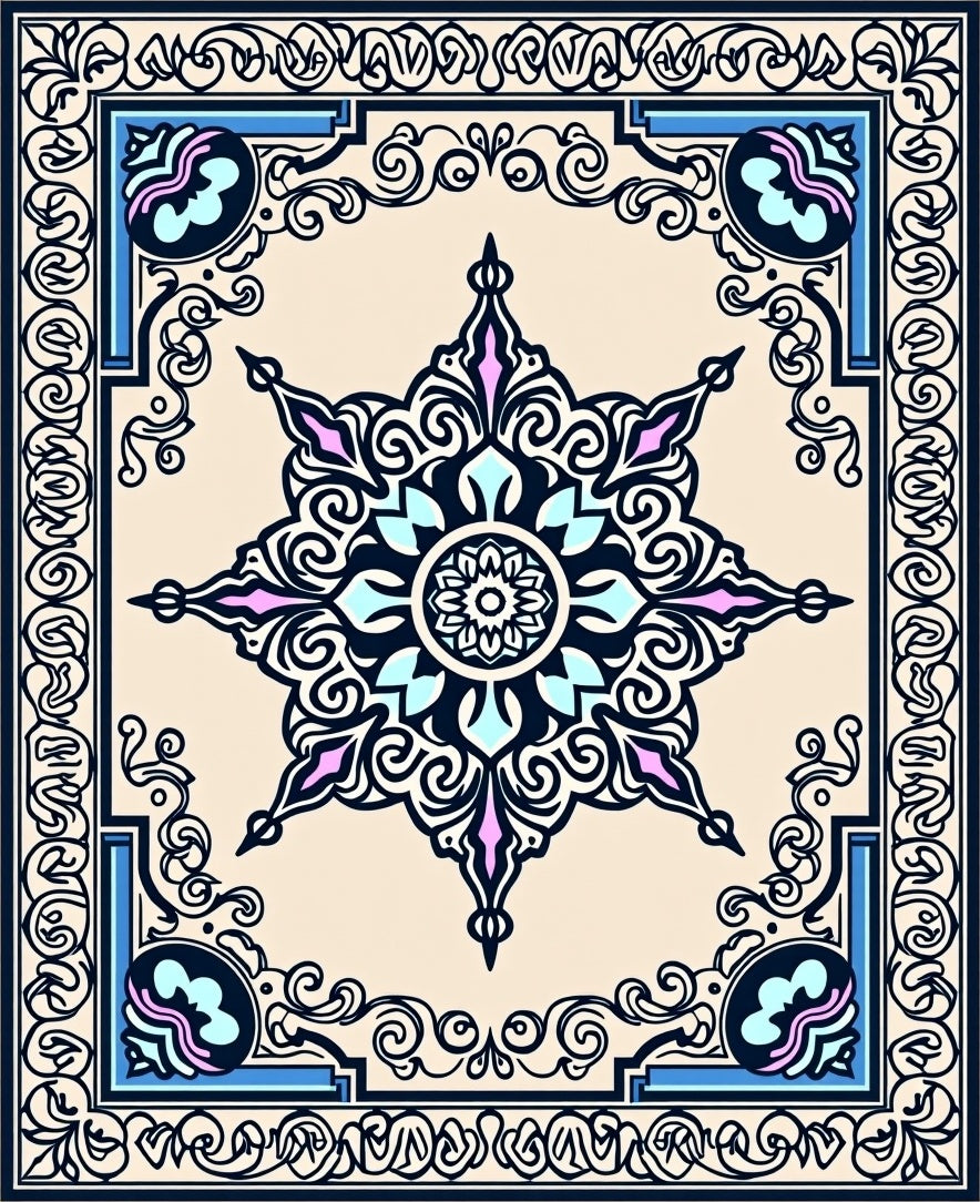 Ornate Floral Geometric Pattern Rug