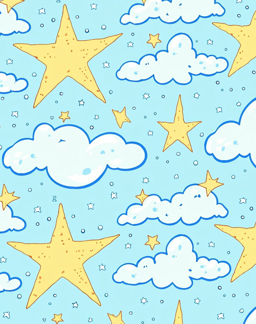 Dreamy Sky Star and Cloud Pattern Rug