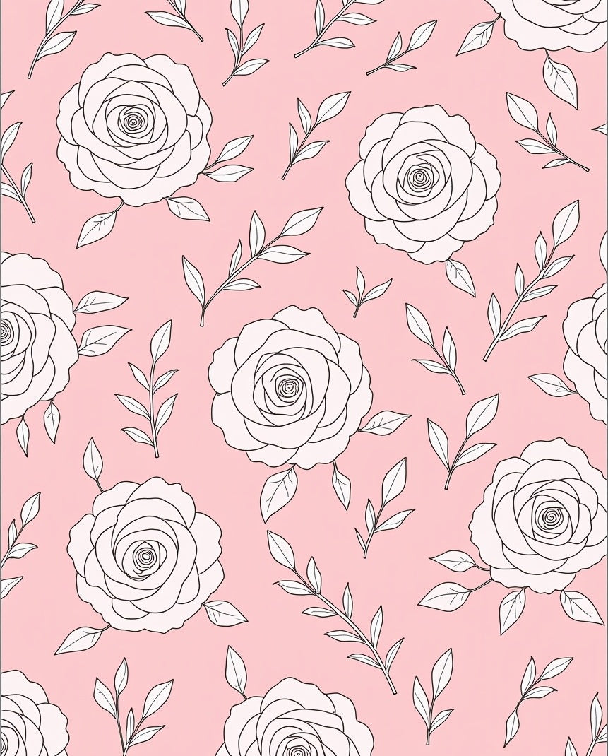 Delicate Rose Floral Outline Pattern Rug