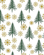 Green Pine Tree Gold Snowflake Motif Rug
