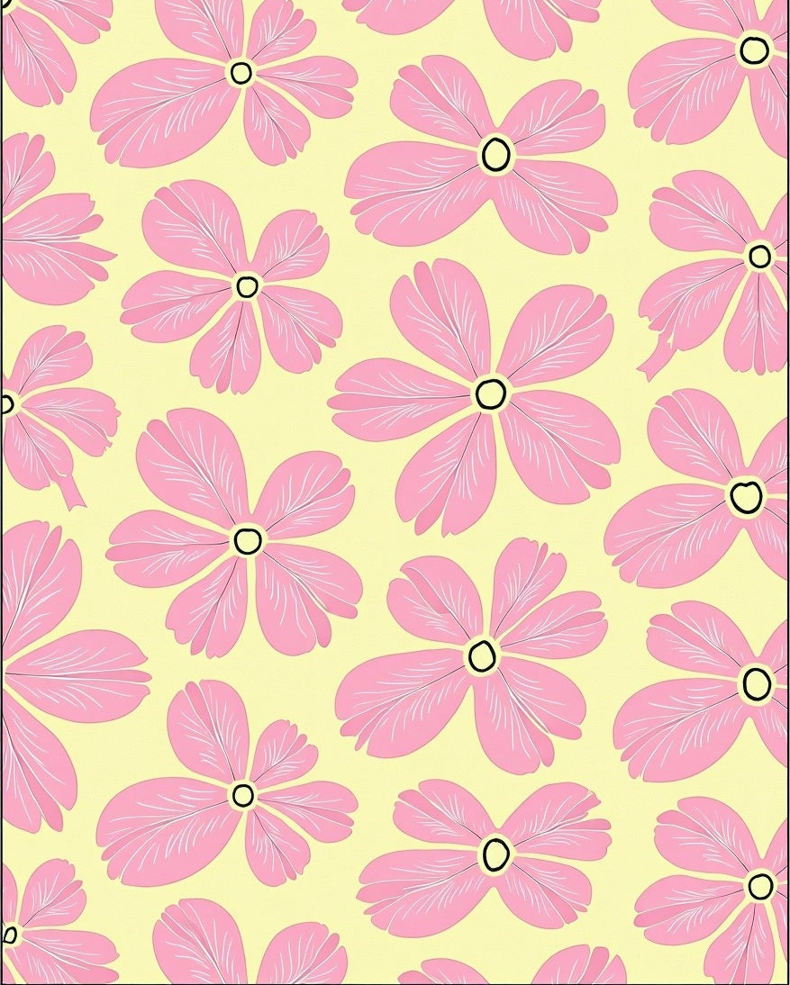 Pink Floral Pattern on Yellow Background Rug