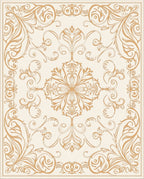 Ornate Golden Floral Scrollwork Pattern Rug