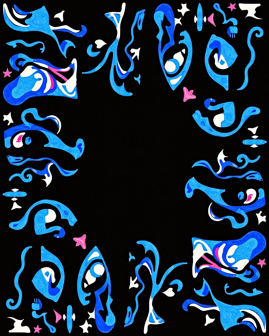 Vibrant Blue Whimsical Swirls Rug