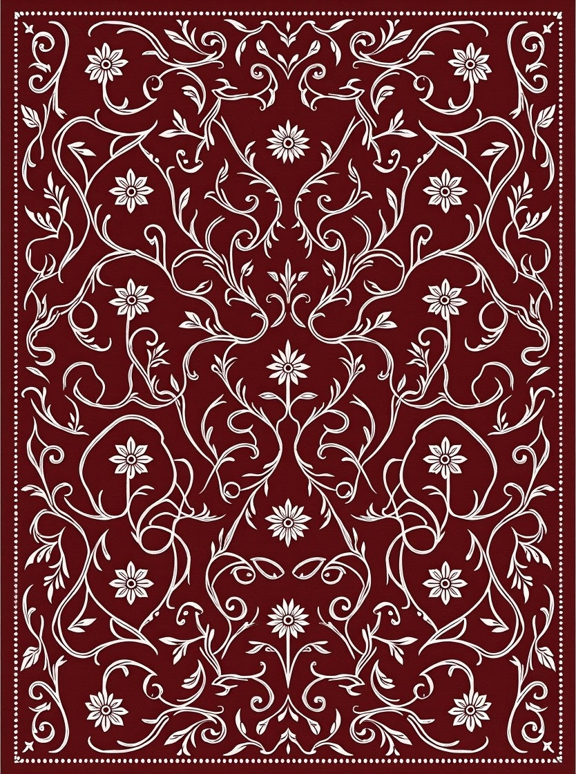 Damask Floral Vine Pattern Rug
