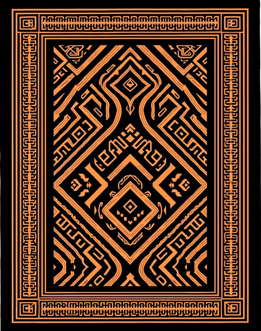 Bold Black Orange Geometric Tribal Rug