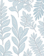 Serene Blue Botanical Leaf Pattern Rug