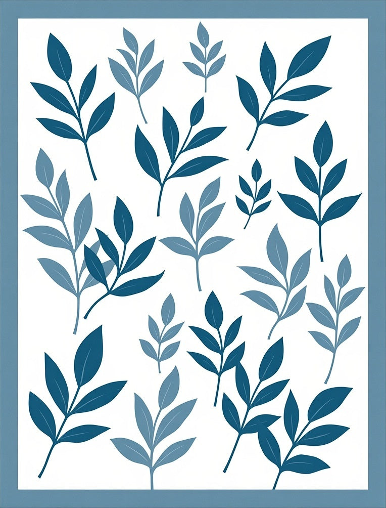 Blue Leaf Branch Pattern Area Rug